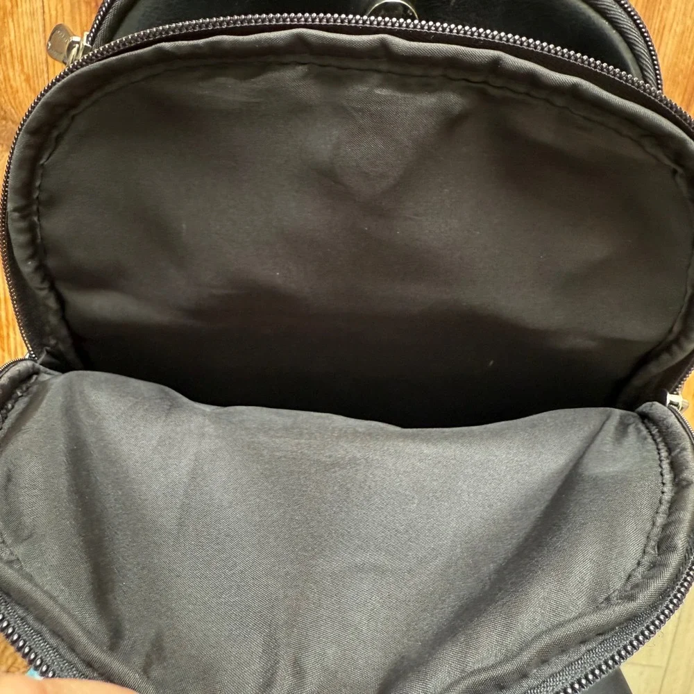 Aurielle Black Leather Mini Backpack Purse Silver Hardware Multi Pocket Travel